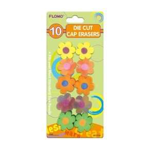  10 Die Cut Flower Cap Erasers (School Supplies ) Toys 