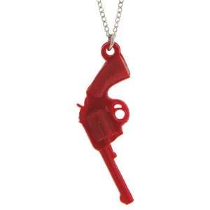  2 Plastic Gun Charm Necklace In Red with Silver Finish 