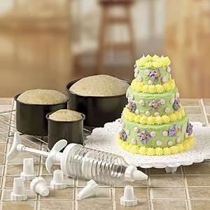  6PC MINI TIERED CAKE PAN SET WITH DECORATING ACCESSORIES 