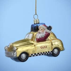 Pack of 6 New York City Yellow Taxi Cab Glass Christmas Ornaments 3.75 