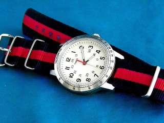   TIMEX MILITARY 24 HOUR CREAM FACED TACYMETER DIVERS STYLE WATCH  