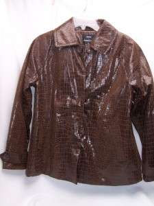 Dennis Basso Faux Croc Embossed Jacket Quilted BROWN $207 SMALL sz 6 8 
