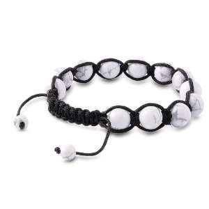 Tibetan Knotted Bracelet   White Turquoise w/ Black String   Bead Size 