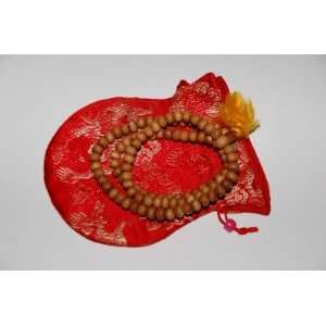  Tibetan Genuine Sandal Wood Mala with Silk Pouch 