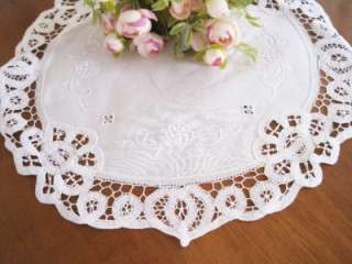 Elegant Hand Batten Lace Flower Embroidery Drawn Work Cotton Doily 