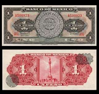 PESO Banknote MEXICO 1967 BDG   AZTEC CALENDAR   UNC  