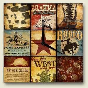  Rodeo Cowboy Western Square Patchwork Wall Clock Home 
