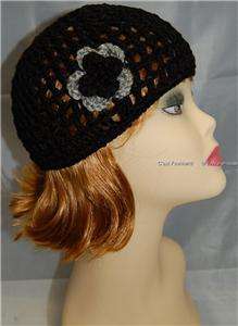 Ladies Crochet 20s 20s skull Beret Hat Beanie BLACK  