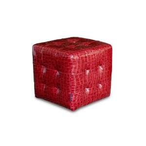  Pattern Vinyl Tufted Cube Accent Ottoman in Red