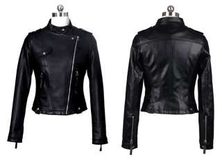 Women Premium Punk Bomber Biker Motorcycle Faux PU Leather Jacket 