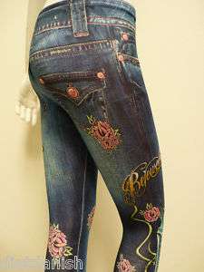 Bejeweled Leggings Susan Fixel Jeans Roses Couture M  
