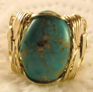 R158 Turquoise Ring 14k Gold gf Mens or Ladies Jewelry  