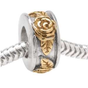  22K Gold Plated Large Hole Bead Roses   Fits Pandora Style Chain 