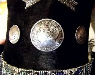 BEAVER BEADED TOP HAT WITH CONCHOS #36  