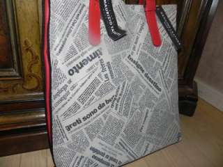   leather black white red newspaper tote purse bag Saks $475  