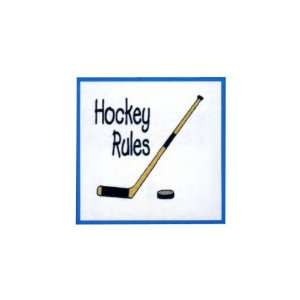 Hockey Rules with hockey stick and puc.   Custom team logo temporary 