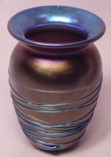 Studio Iridescent Threaded Art Glass Vase Hyde 1991  