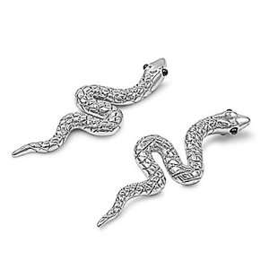   Free Sterling Silver Earrings Black CZ snake Stud Earring Jewelry