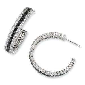  Black White CZ Post Hoop Earrings in Sterling Silver 