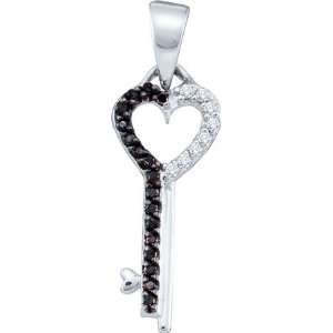  Ladies Black Diamond Heart Key Pendant 10K White Gold (.12 