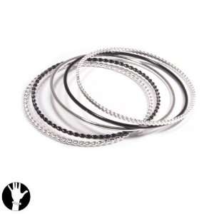 Bracelet Setx5Pcs Rhodium/Black Noir/Jet Bracelet Rigid Bracelet Metal 