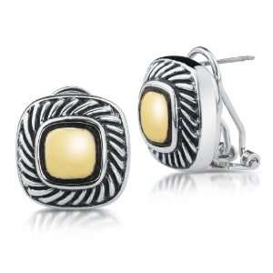   Gold and Silvertone Omega Button Earrings Willow Company Jewelry