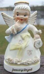 Vintage NAPCO Ceramic JANUARY BIRTHDAY ANGEL Figurine A1361  