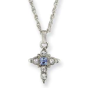  Silver tone Blue & Clear Crystal Cross Necklace/Mixed 