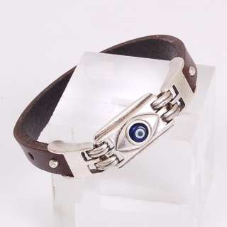 New Leather Bracelet With Evil Eye Good Luck Charm Adjustable Length 