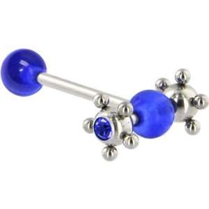  Blue Gem Surgical Steel SPINNER Barbell Tongue Ring 