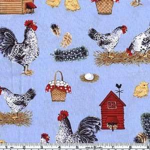  45 Wide Chicken Farm Blue Fabric By The Yard Arts 