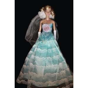  Elegant Light Blue Wedding Dress, Handmade to Fit the 