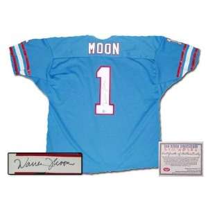  Signed Warren Moon Football   Authentic Style Home Blue 