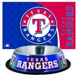  MLB Texas Rangers Pet Bowl and Mat Combo Sports 