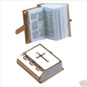 Holy Bible Miniature White Enamel Metal Cover w/Cross  