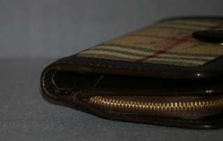 GENUINE BURBERRY HAYMARKET CHECK WALLET PURSE BROWN LEATHER MADE IN 