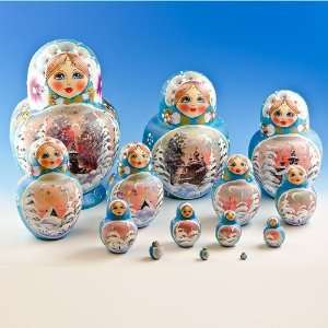  14 pcs/7.5  Russian Winter Nesting Dolls, Matryoshka 