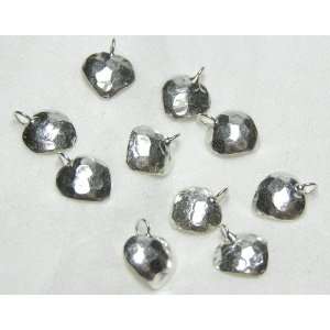  10 Thai   Hill Tribe Silver   Hammered Heart Charms   10mm 