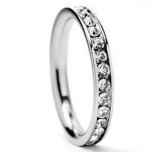 3MM Stainless Steel Eternity Ring with Clear Cubic Zirconia Crystals 