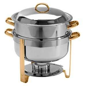 14 Qt. Deluxe Soup Chafer Gold Accent Round Chafing Dish  