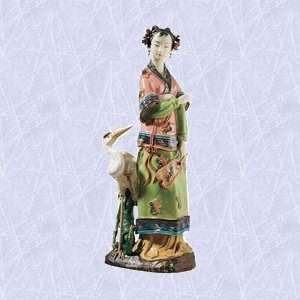    Chinese Woman statue Maiden & stork sculpture New 