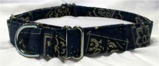 Blue Bandana Martingale Dog Collar or Collar and leash  