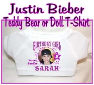 Justin Bieber Birthday Teddy Bear or Doll T Shirt Personalized ANY 