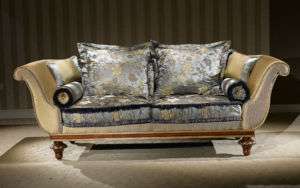 Blue Floral Silk/Ivory Rococo Sofa Couch  