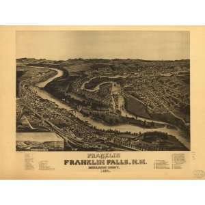  Historic Panoramic Map Franklin and Franklin Falls, N.H 