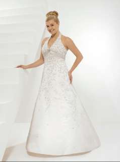 White Halter A line Custom Wedding dress/Bridal gown/SZ 8 10 12 14 16 