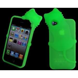 Green Cute Lovely 3D Cat Silicone Case Back Cover for Apple iPhone 4 