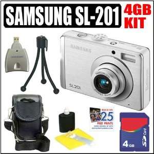  Samsung SL 201 10.2MP Digital Camera Silver + 4GB 