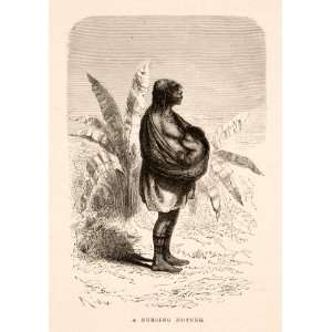  1875 Wood Engraving Conibo Native Mother Infant Breast 