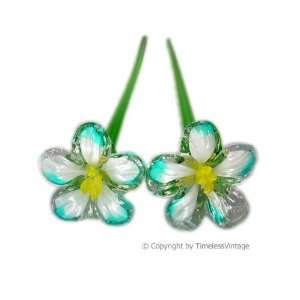    2 Hand Blown Art Glass Fused Blossom Flowers